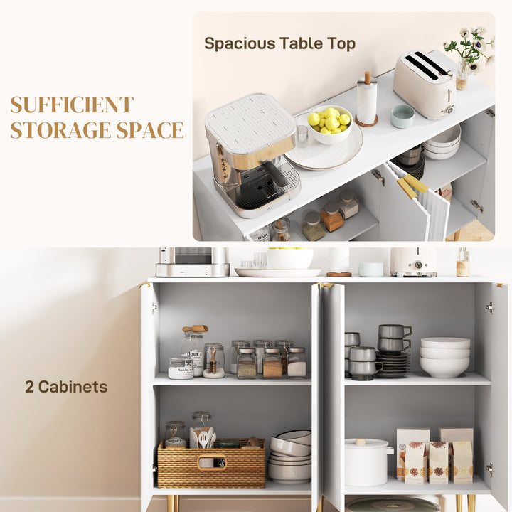 Sideboard Buffet Cabinet, Modern Kitchen Storage Cabinet with 4 Doors and Adjustable Shelves, Living Room Cabinet with Metal Legs for Hallway, White
