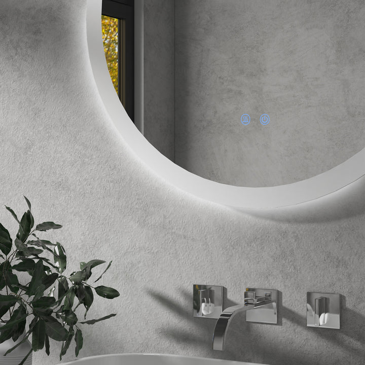 Round Bathroom Mirror with LED Lights, Wall-Mounted Dimmable Makeup Mirror with 3 Temperature Colours, Defogging Film, Memory Function, Hardwired, 60 x 60 cm