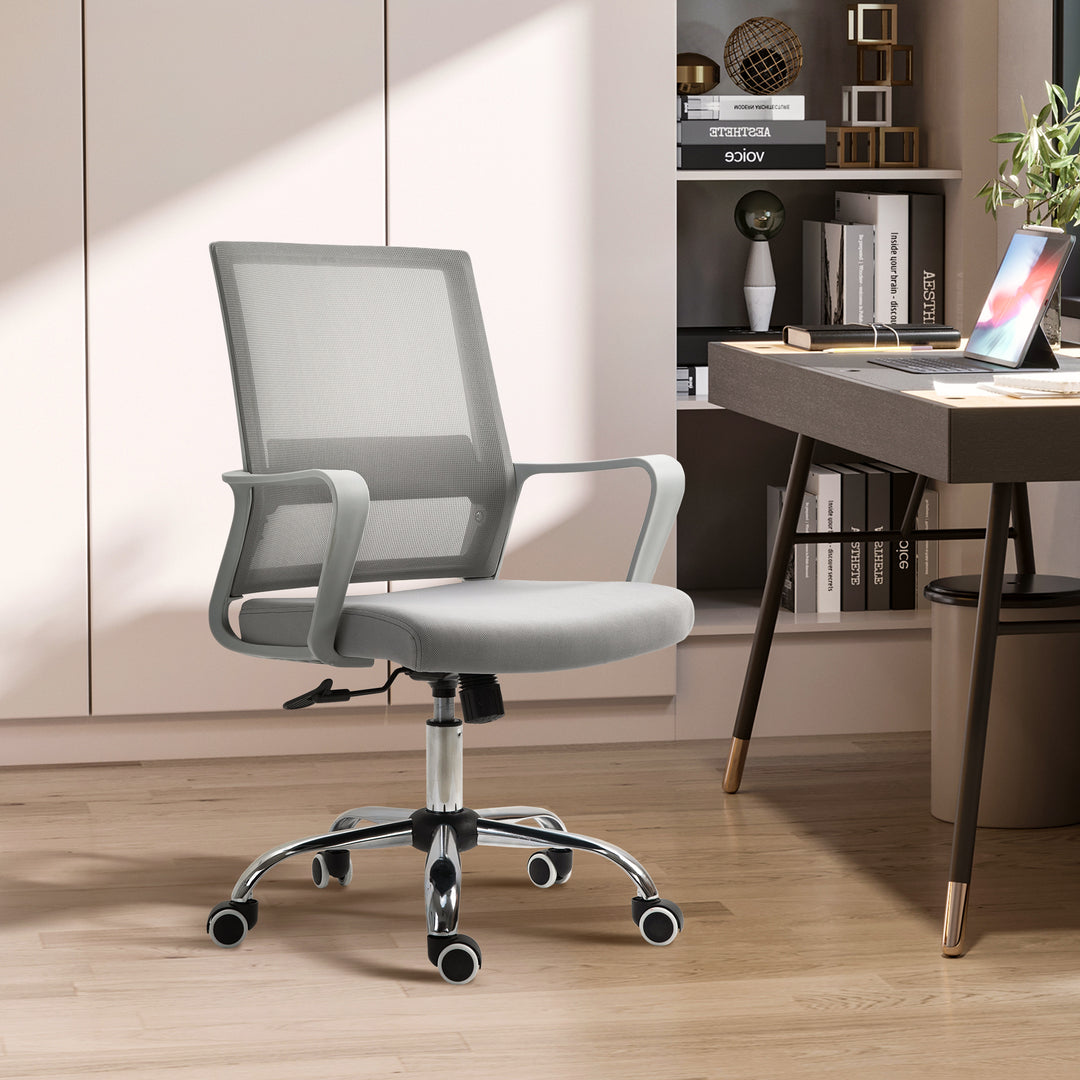Ergonomic Desk Chair Mesh Office Chair with Adjustable Height Armrest and 360° Swivel Castor Wheels Grey