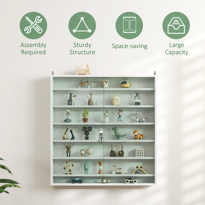 Six Shelf Display Cabinet, with Glass Doors - White