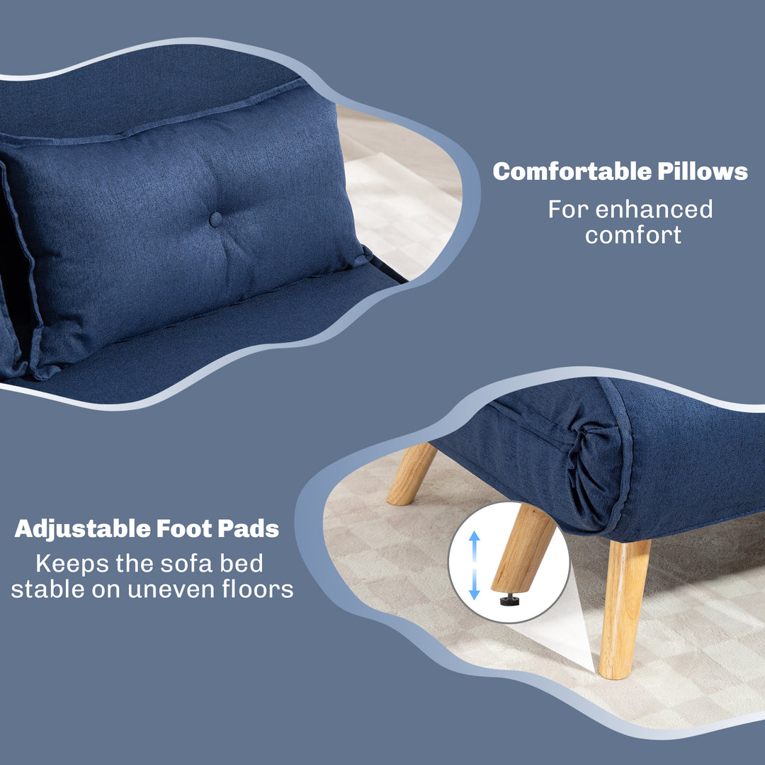 Two-Seater Linen-Look Sofa Bed - Dark Blue