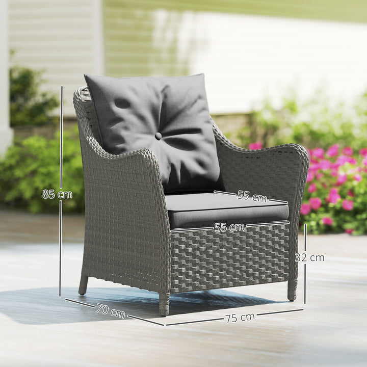 Rattan Garden Chairs Set of 2, Outdoor Rattan Chairs with Cushions, Armrests and High Back, PE Wicker Garden Armchair with Steel Frame for Balcony, Porch, Dark Grey