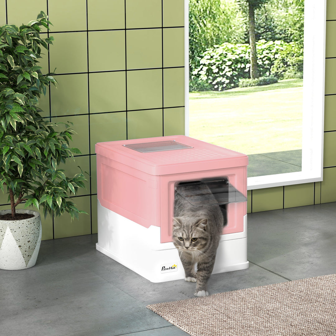 Hooded Cat Litter Box, Portable Pet Toilet, with Scoop, Front Entry