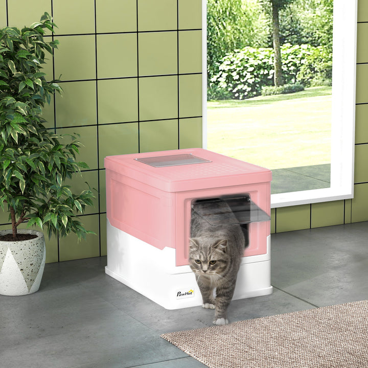 Hooded Cat Litter Box, Portable Pet Toilet, with Scoop, Front Entry