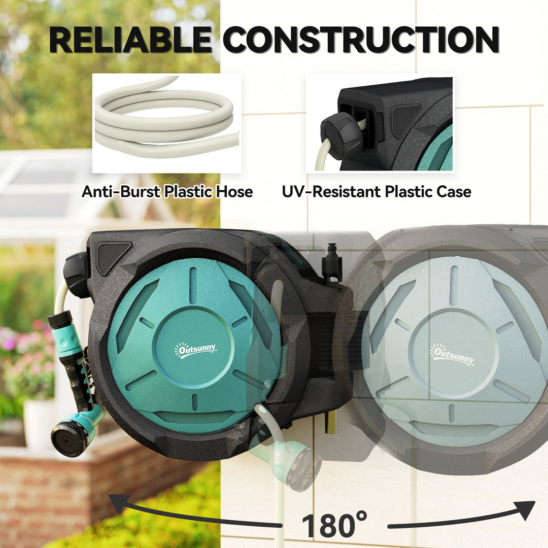 Retractable Hose Reel Wall Mounted, 20+2m Garden Hose Pipe Reel with L