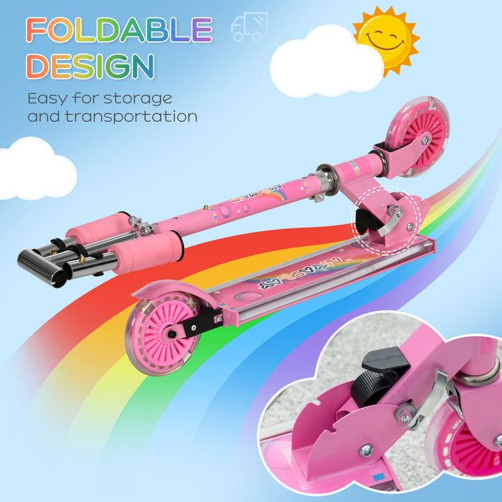 Kids Scooter, with Lights, Music, Adjustable Height, Foldable Frame, for Ages 3-7 Years - Pink