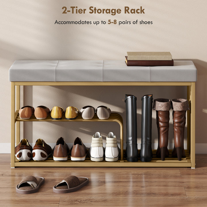 Bench and Shoe Storage, Tufted Shoe Storage Bench with Velvet Seat Cus