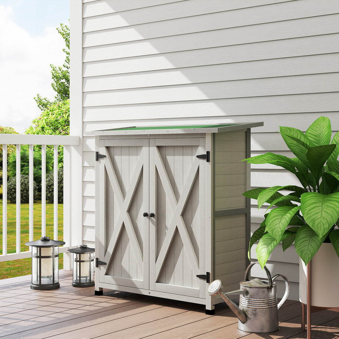 46.5 x 97cm Compact Wooden Storage Shed - Light Grey