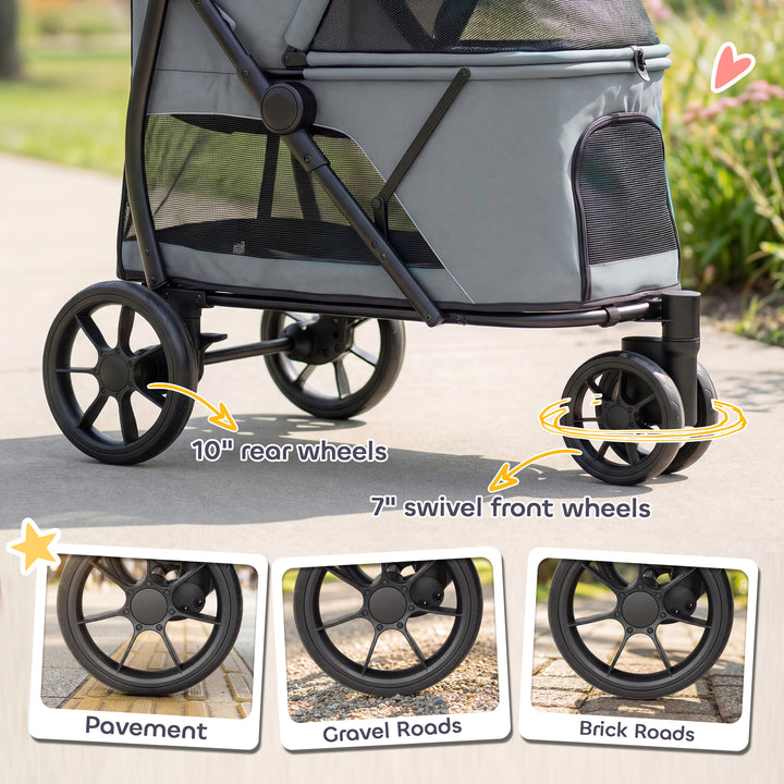 Dog Stroller, 3 Wheels Pet Stroller with Dual Entry, Easy One-Click Qu