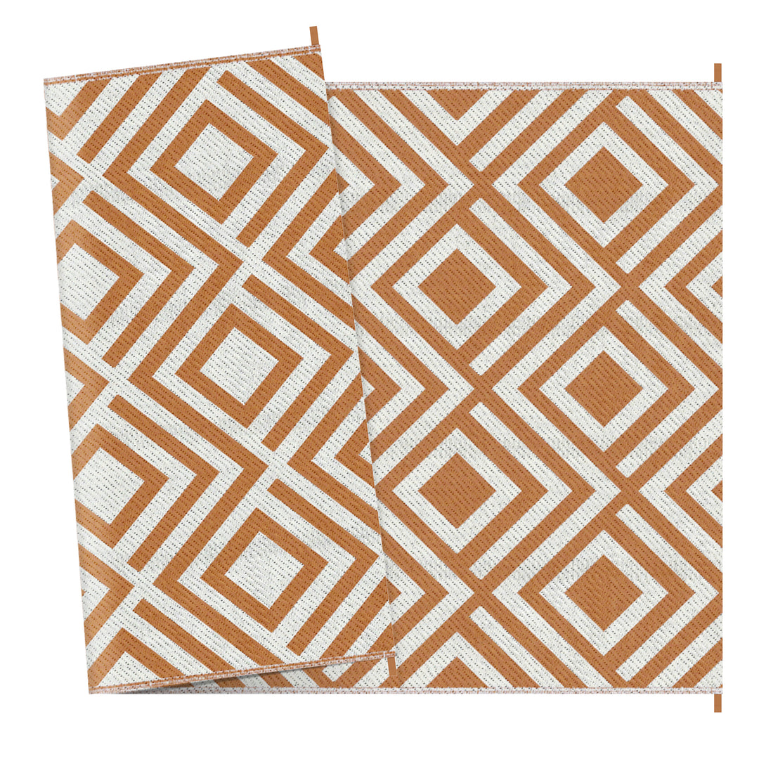 Reversible Outdoor Rug, Plastic Straw Mat w/ Carry Bag Ground Stakes for Garden RV Picnic Beach Camping 182x274cm Brown