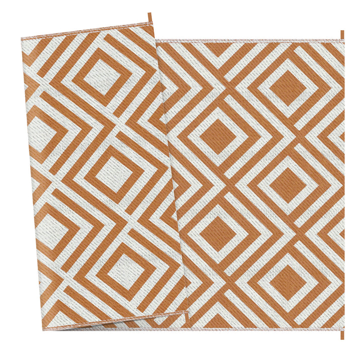 Reversible Outdoor Rug, Plastic Straw Mat w/ Carry Bag Ground Stakes for Garden RV Picnic Beach Camping 182x274cm Brown