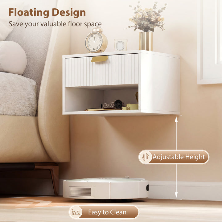 Set of 2 Wall Mounted Nightstands, Floating Bedside Tables with Fluted