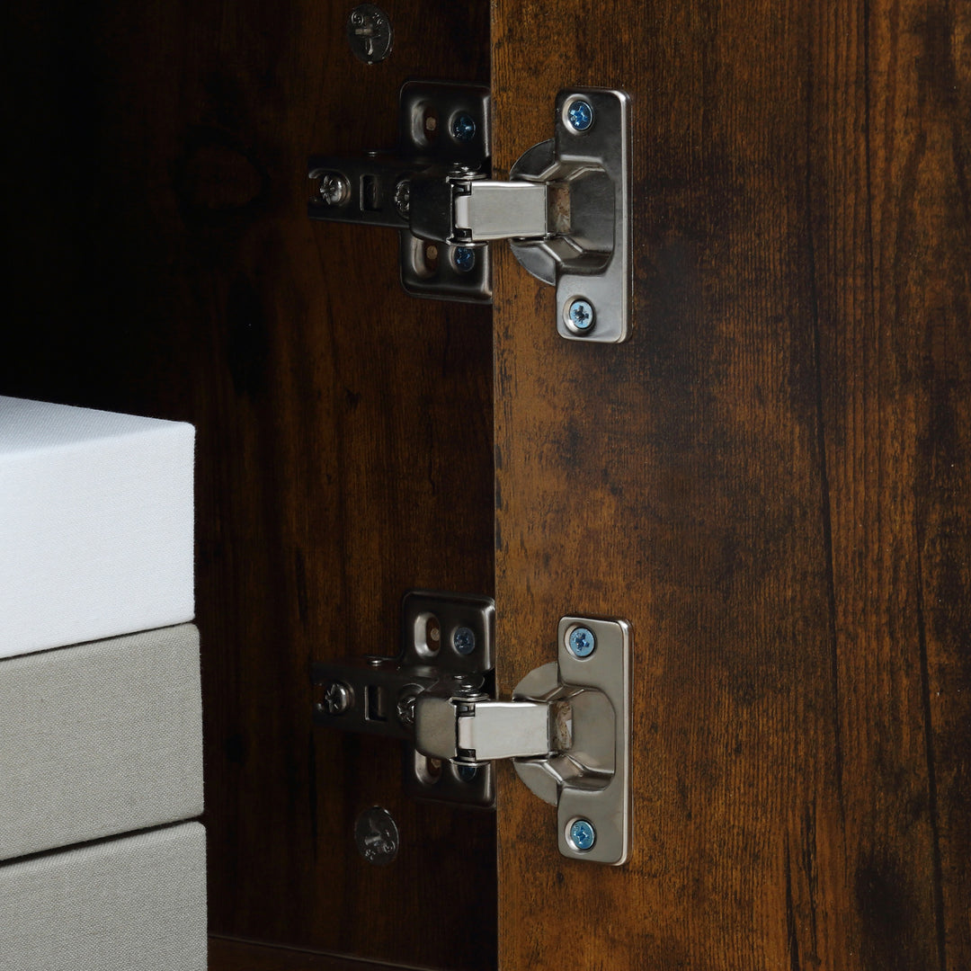 MCL TV Stand Cabinet up to 55 Inches, TV Unit with Single Door and Open Shelves, Cable Holes for Living Room, Bedroom, Brown