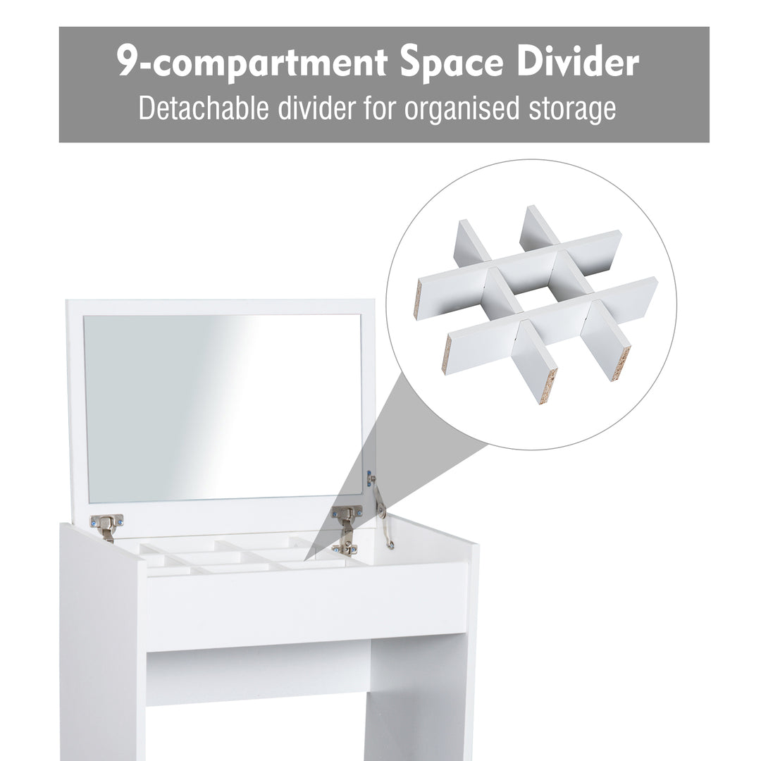 Dressing Table with Mirror and Stool, Vanity Makeup Table with Flip Up Mirror, Vanity Desk with Storage Unit and Padded Seat, White