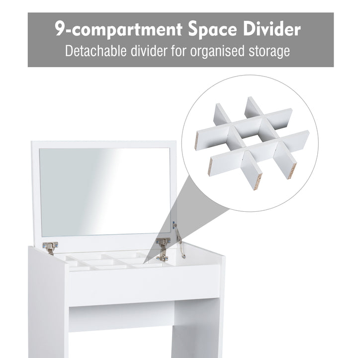 Dressing Table with Mirror and Stool, Vanity Makeup Table with Flip Up Mirror, Vanity Desk with Storage Unit and Padded Seat, White