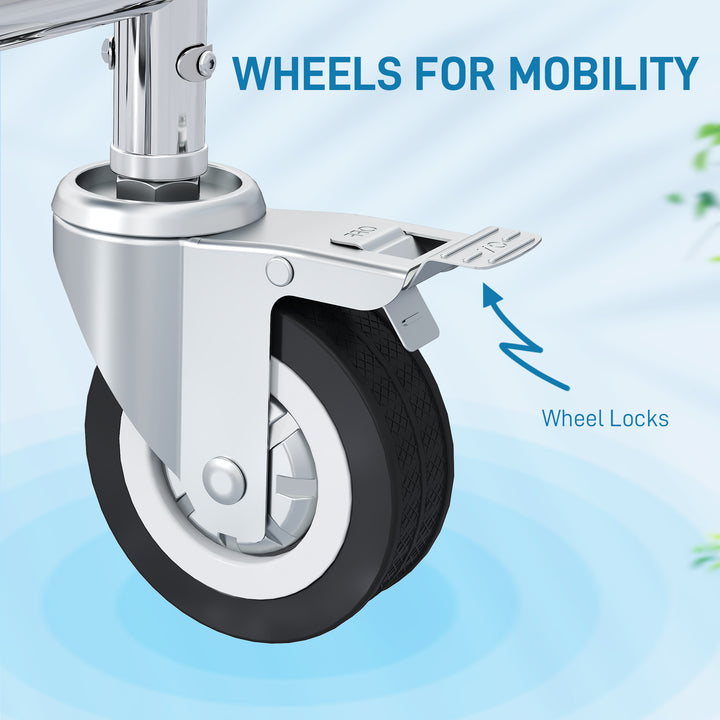 Rolling Shower Wheelchair for Seniors, Bedside Commode Chair with Locking Wheels, Seat, Backrest, Arms