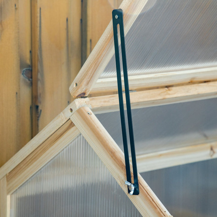 MCL Wooden Cold Frame Garden Polycarbonate Greenhouse with Openable Top Cover, Grow House for Flowers, Vegetables, Plants, 90 x 52 x 50cm, Natural