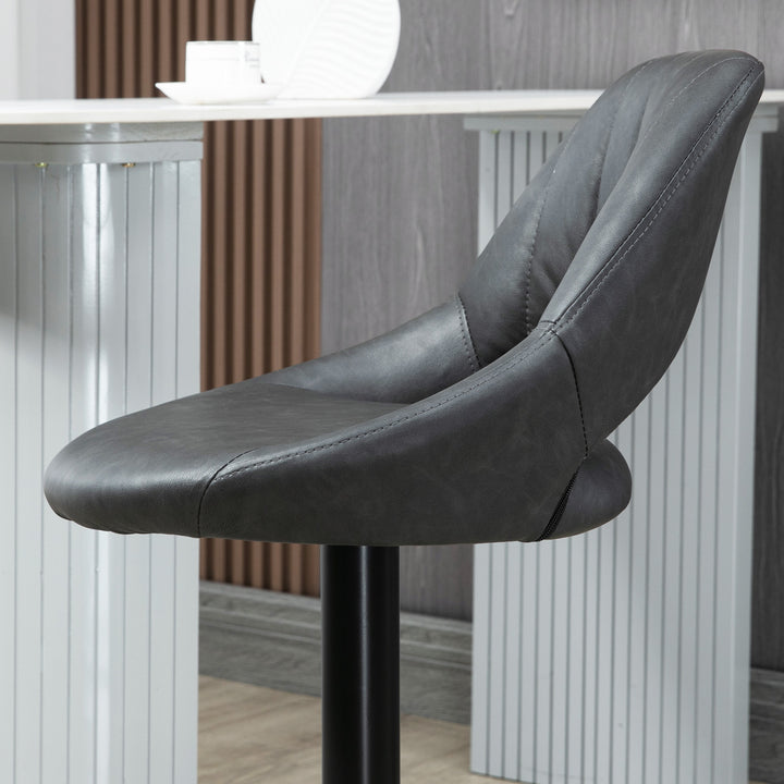 Bar Stools Set of 2, Swivel Counter Height Barstools with Back, Adjustable PU Leather Bar Chairs, Modern Armless Kitchen Island Stool, Dark Grey