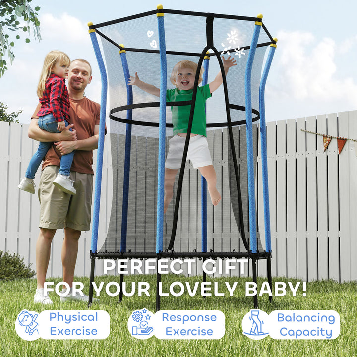 Kids Trampoline Mini Bouncer with Enclosure Safety Net For Ages 3-10 Years - Blue