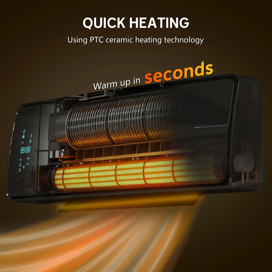 2000W Ceramic Electric Heater with Fan, Adjustable Thermostat, Wall Mo