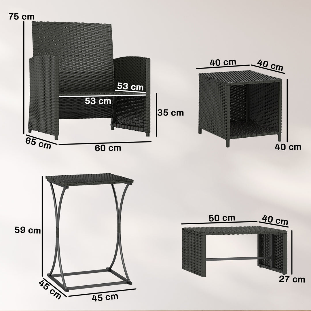 6 Piece Rattan Garden Furniture, Space-Saving Patio Furniture Set with