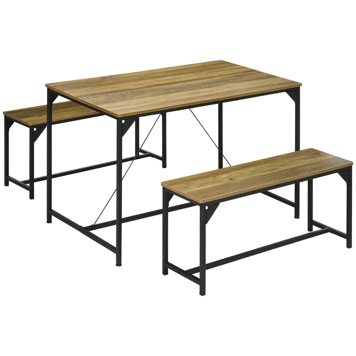 HOMCOM Dining Duet: Space-Efficient Table and 2 Benches Set, Seats 4, Natural Finish for Kitchen and Dining Room | Aosom UK