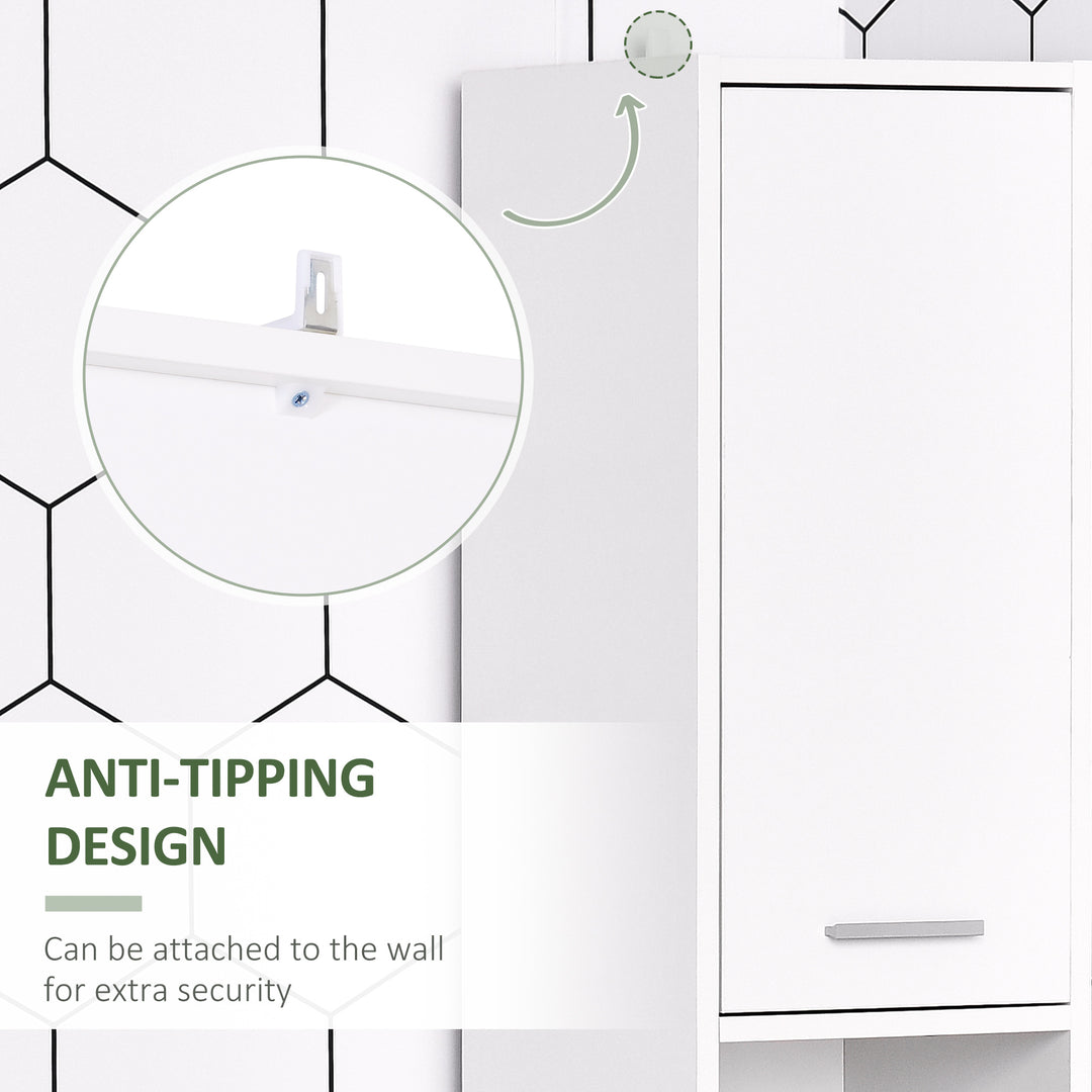 MCL Bathroom Floor Storage Cabinet Slim Tallboy w/ Door Cupboard & Shelves For Living Room, Bedroom, Hallway White