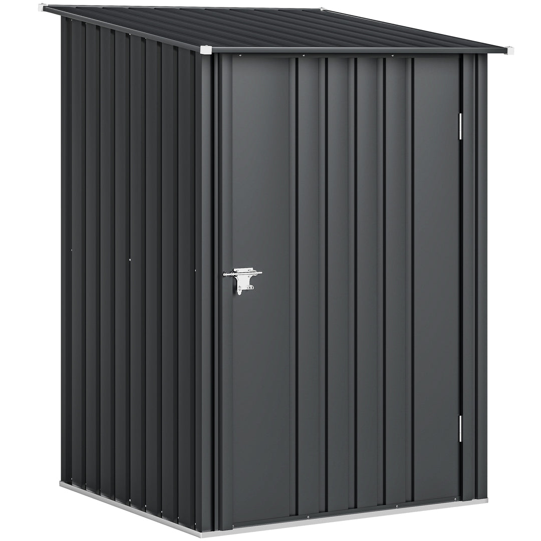 3.3 x 3.4ft Lean To Steel Garden Shed, with Locking Door - Dark Grey