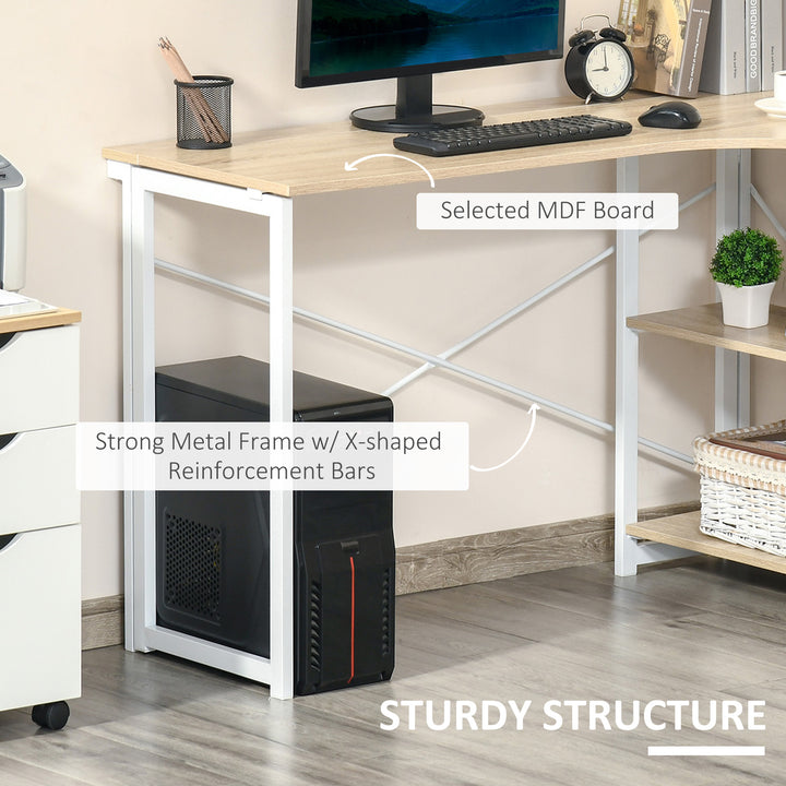 HOMCOM Folding L-Shaped Computer Desk, Oak Tone Corner Home Office Study Workstation with 2 Shelves | Aosom UK