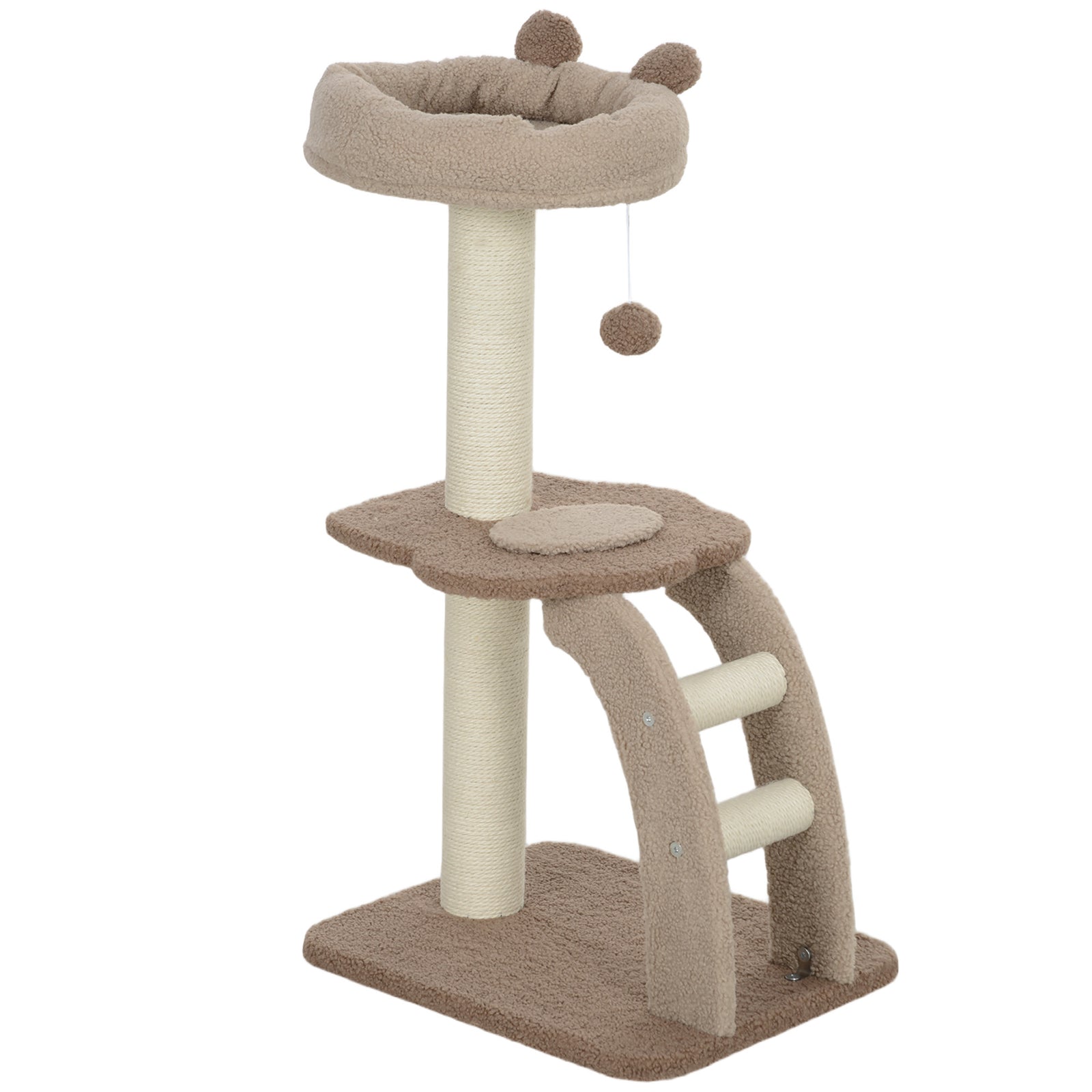 Cat Tree for Indoor Cats, 88cm Cat Tower with Sisal Scratching Post, Hanging Ball, Large Cat Perch, Stairs, Brown