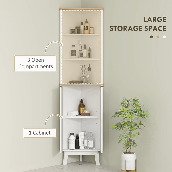 Tall Bathroom Storage Cabinet, Slim Bathroom Storage Unit with Doors and Adjustable Shelves, Freestanding Bathroom Cabinet with Curved Profile Design, White