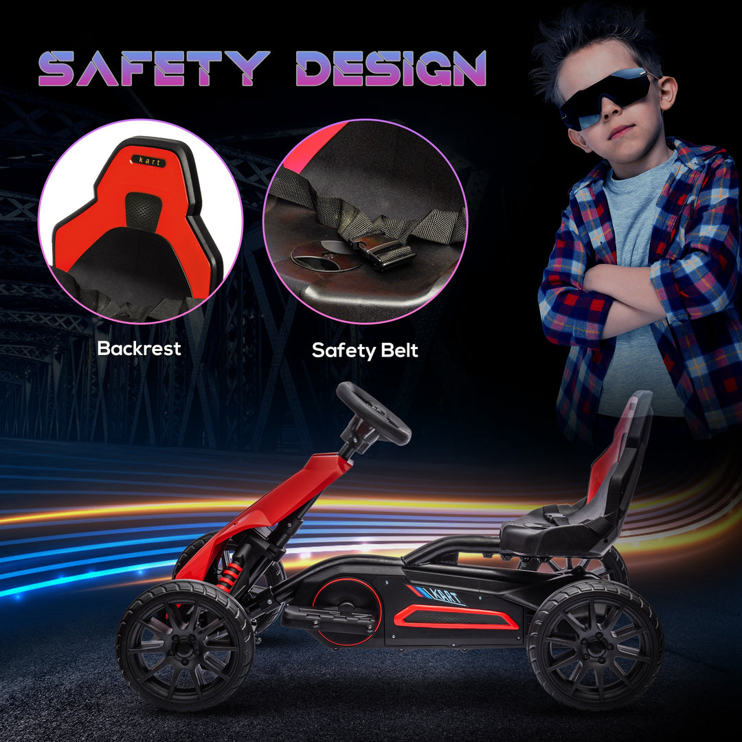 12V Electric Go-Kart for Kids, Ride-On Racing Go-Kart, with Forward and Reversing Functions, for Ages 3-8 Years - Red