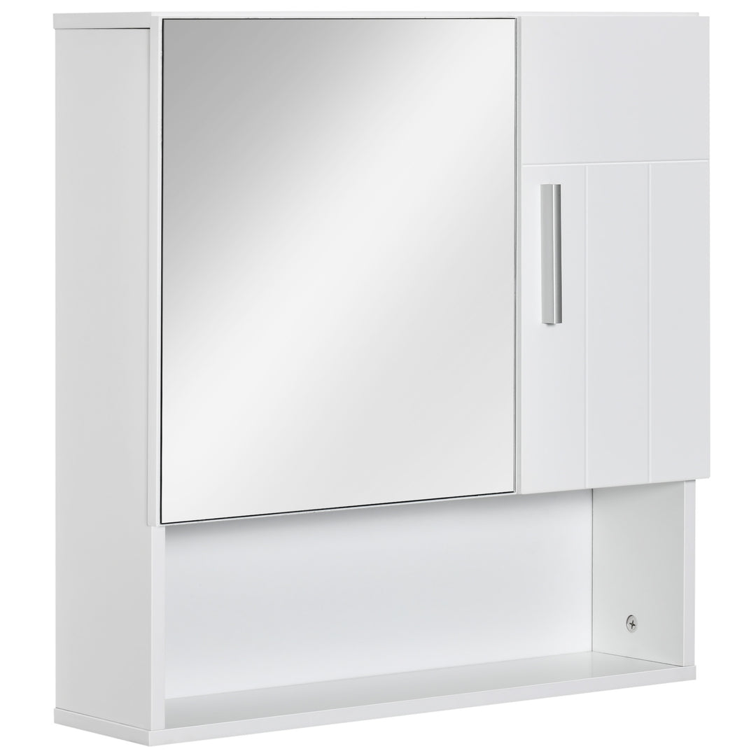 MCL Bathroom Mirror Cabinet, Wall Mounted Storage Cupboard Organizer with Double Doors and Adjustable Shelf, White