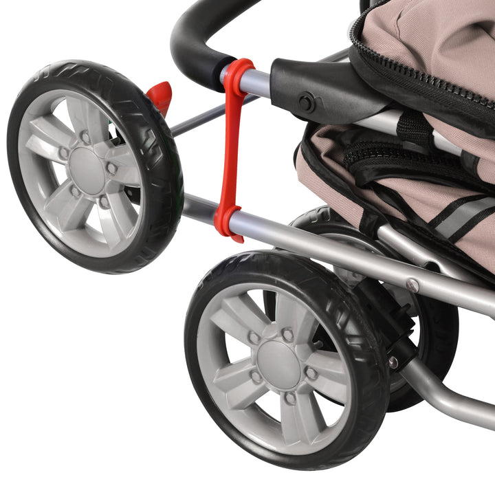 Pet Stroller for Small Miniature Dogs Cats Foldable Travel Carriage with Wheels Zipper Entry Cup Holder Storage Basket Brown