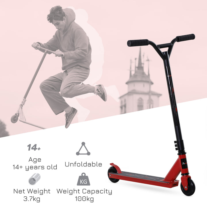 Street Stunt Scooter Intermediate and Beginner Freestyle Tricks Scooters For 14+ Teens Adult w/ Rear φ10cm Wheel & Brake - Red