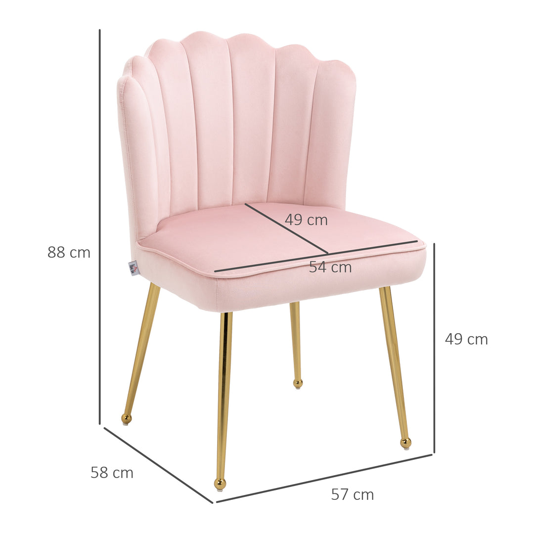 Shell Dining Chairs Set of 2, Upholstered Kitchen Chairs with Gold Metal Legs and Backrest, Velvet Fabric Lounge Leisure Chairs for Living Room, Reception Room, Pink