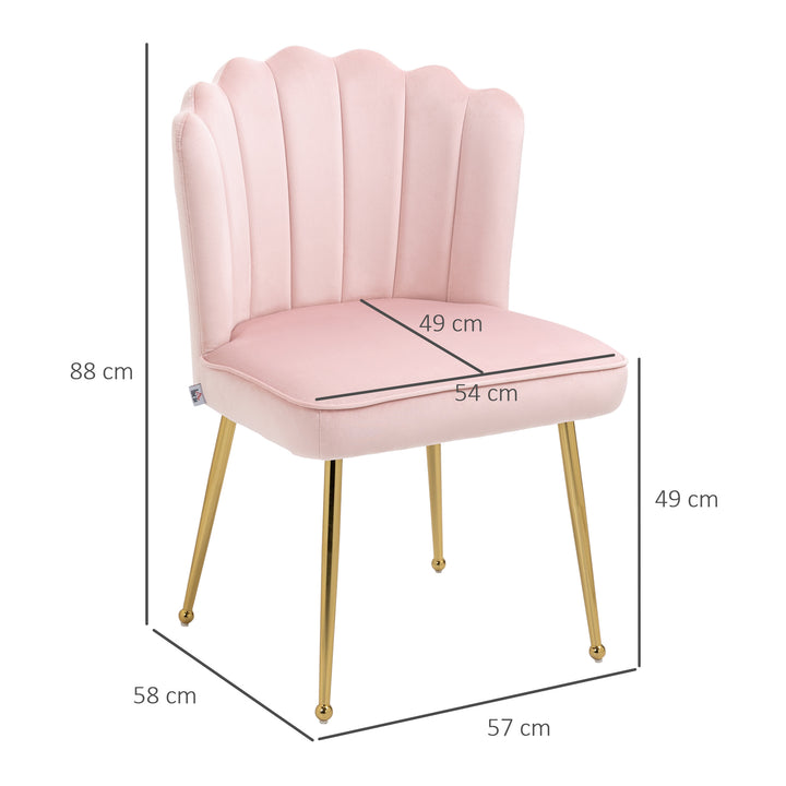 Shell Dining Chairs Set of 2, Upholstered Kitchen Chairs with Gold Metal Legs and Backrest, Velvet Fabric Lounge Leisure Chairs for Living Room, Reception Room, Pink