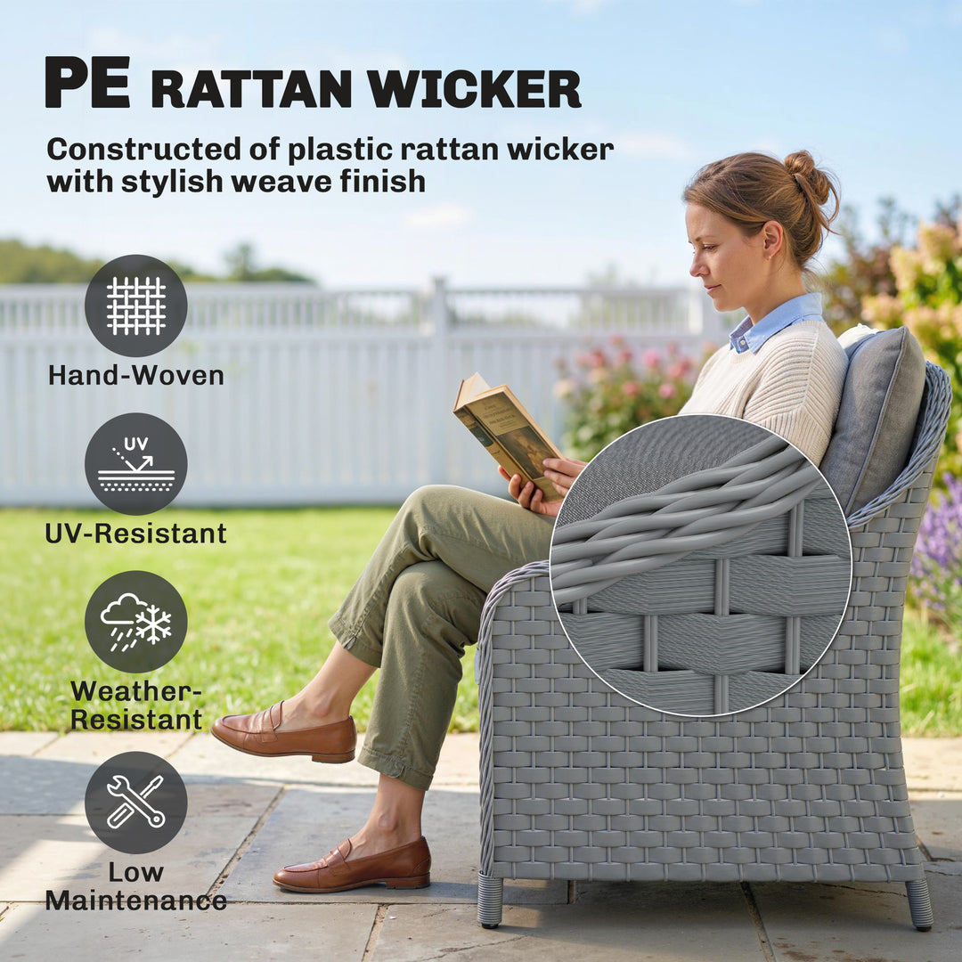 4-Piece Wicker Patio Furniture Set with 2 Armchairs, Loveseat, Glass C
