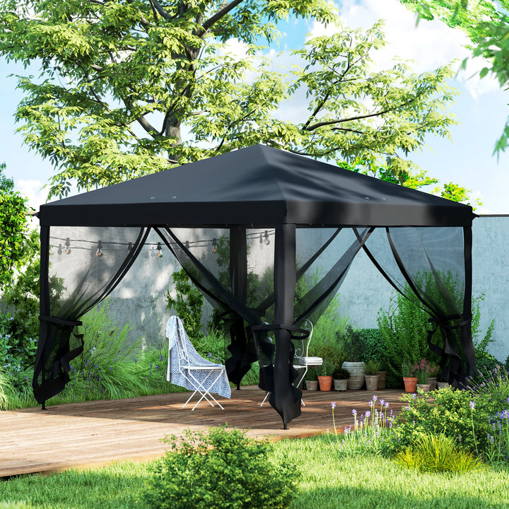 3 x 3 m Pop Up Gazebo, 420D Garden Tent Canopy with Removable Mesh Sidewall Netting, Carry Bag for Garden Patio Outdoor, Black