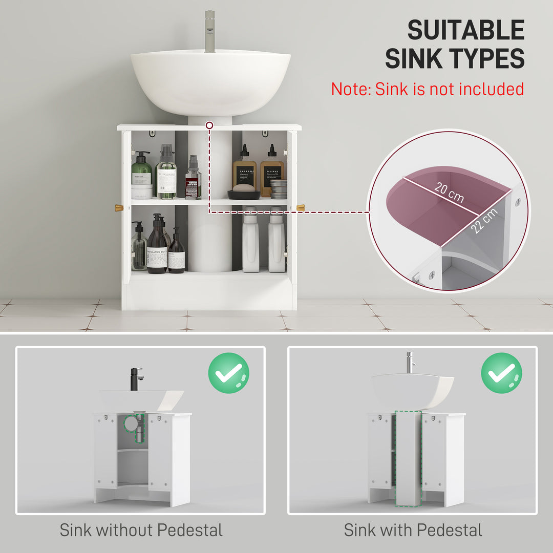 Under Sink Bathroom Cabinet, Under Sink Cabinet with Adjustable Shelf and Open Compartment for Basin with or without Pedestal, 60 x 30 x 60cm, White