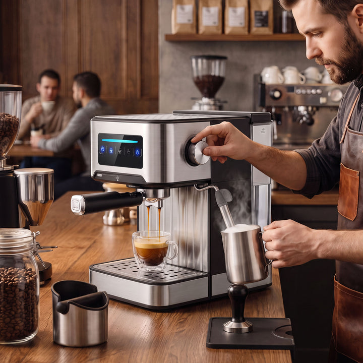 Espresso Machine, 20-Bar Cappuccino Coffee Maker with Frother Wand, 1.