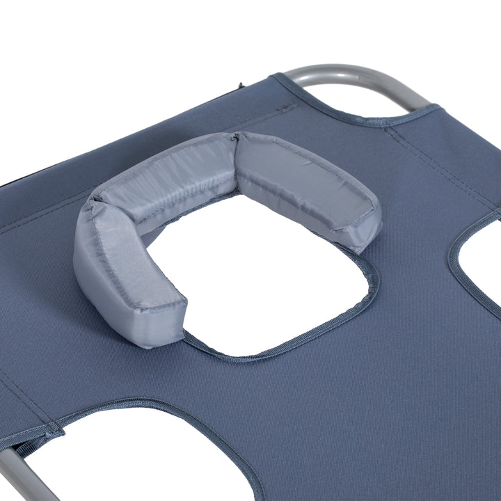 Foldable Sun Lounger, Beach Chaise Lounge with Reading Hole, Arm Slots, 5-Position Adjustable Backrest, Side Pocket, Pillow for Garden, Beach, Pool, Grey