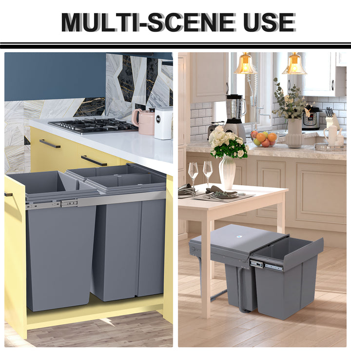 MCL Kitchen Recycle Waste Bin Pull Out Soft Close Dustbin Recycling Cabinet Trash Can Grey (40L (1x20L+2x10L))