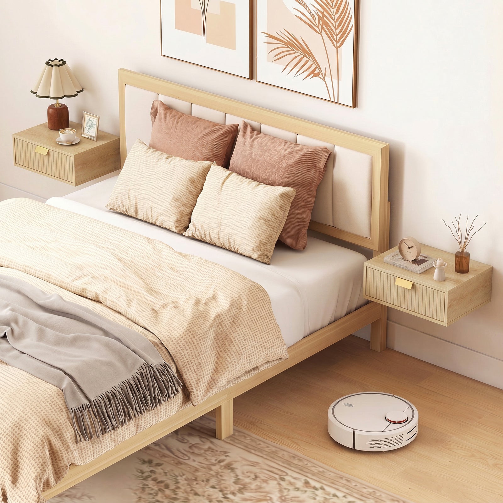 Modern Floating Nightstands Set of 2, Wall Mounted Bedside Tables with