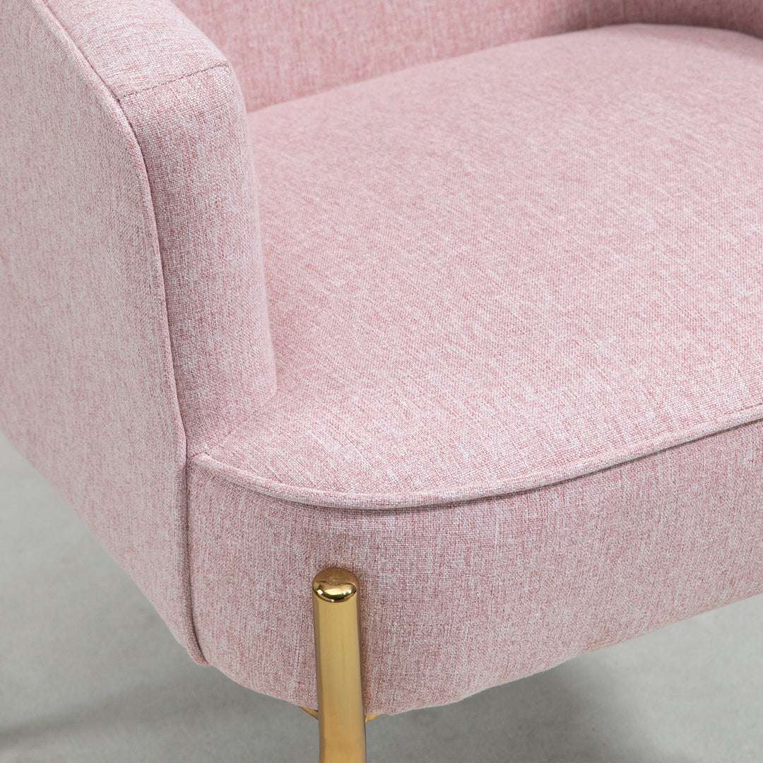 Accent Chair, Living Room Armchair, Vanity Chair with Gold Plating Metal Legs and Soft Padded Seat for Bedroom and Café, Set of 2, Pink