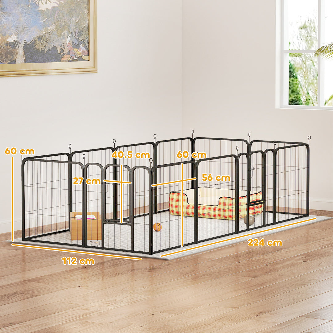 12-Panel Solid Dog Playpen with Doors, for Small Dogs, 60cm High, Black