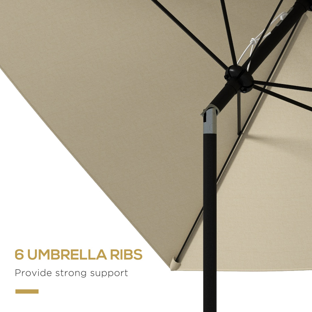 2 x 3(m) Garden Parasol Umbrella, Rectangular Outdoor Market Umbrella Sun Shade with Crank & Push Button Tilt, 6 Ribs, Aluminium Pole, Cream White