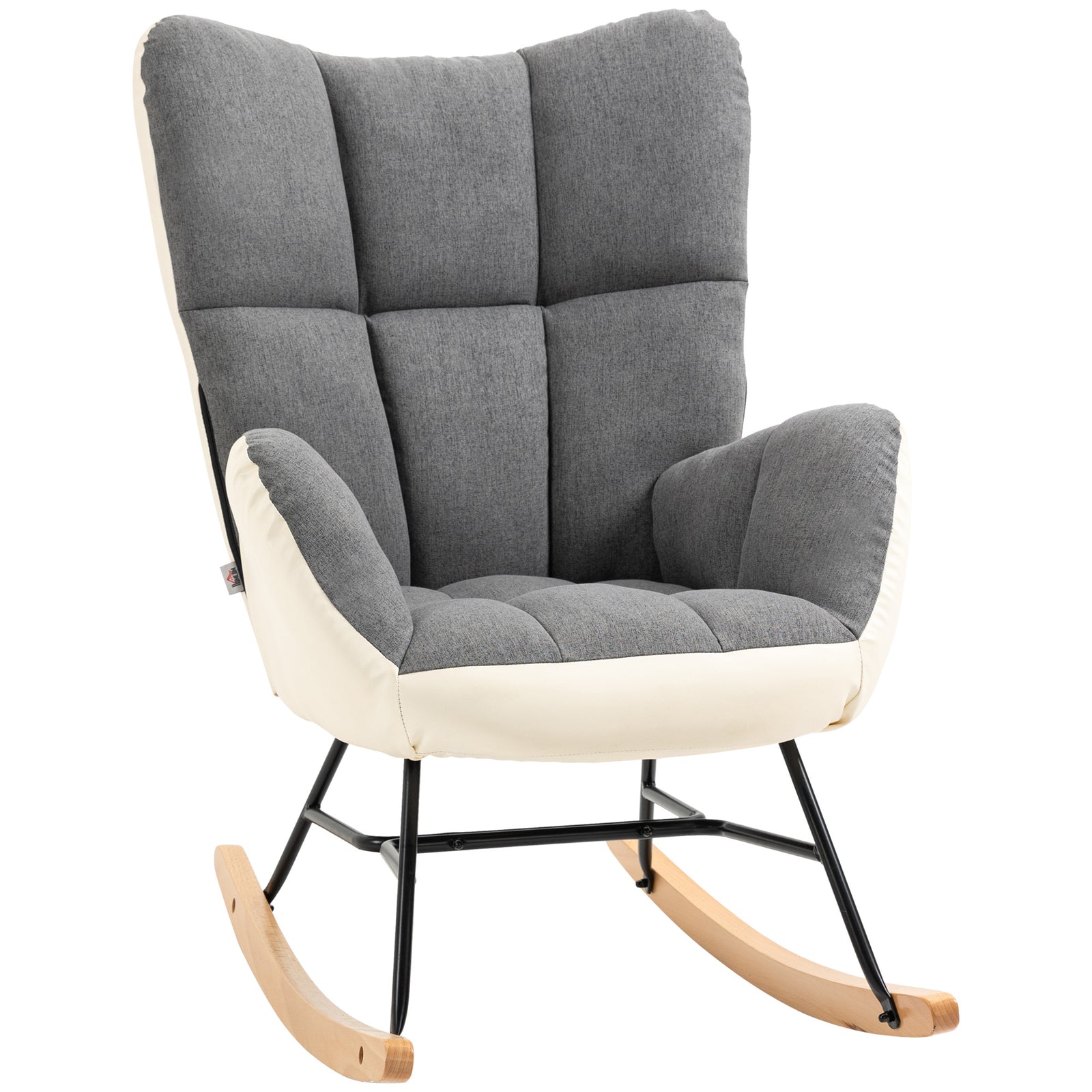 Soft Padded Rocking Wingback Armchair, with Wooden Legs - Grey/Cream