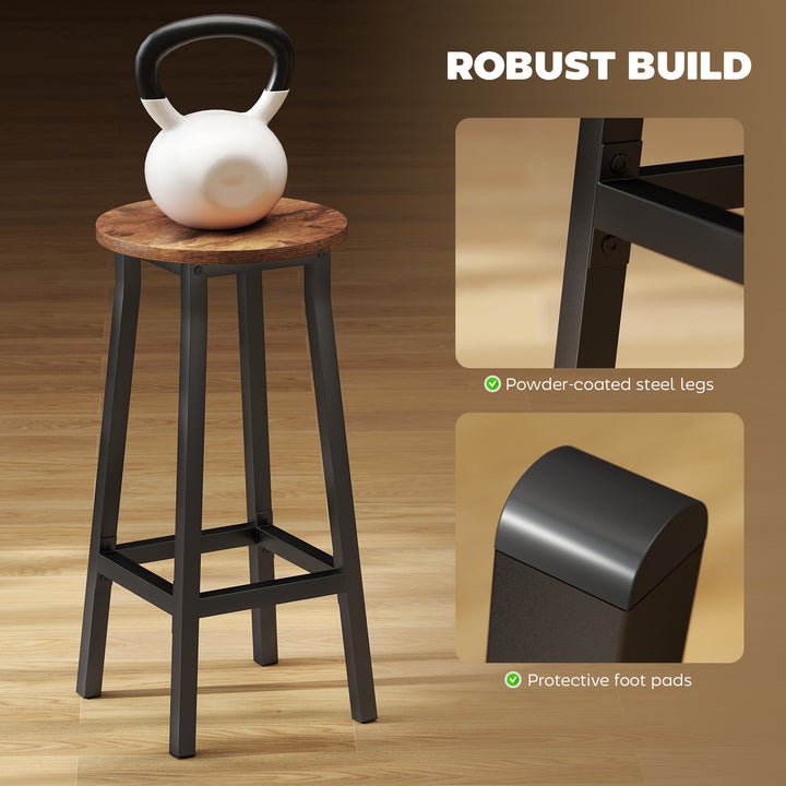 Bar Stools Set of 2 Breakfast Bar Stools with Footrest, Industrial Round, 32 x 32 x 65 cm