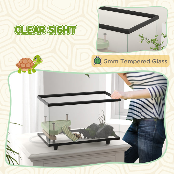 28L Glass Turtle Tank Aquarium with Basking Platform, Easy Drainage, Strip Patch Thermometer